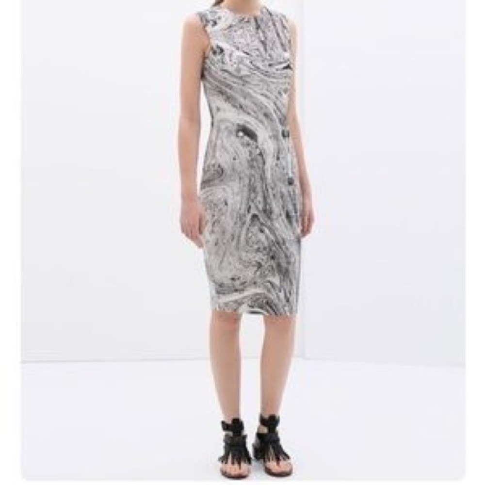 Zara Bloggers Favorite Marblee Printed Midi Scuba Dress Small - Picture 3 of 16